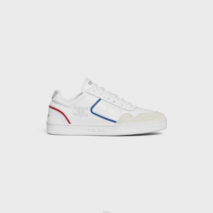CELINE Optic White/Blue/Red/Silver Ct-10 Trainer Low Lace-Up Sneaker in Calfskin, Laminated Calfskin & Suede Calfskin R0ZNN948