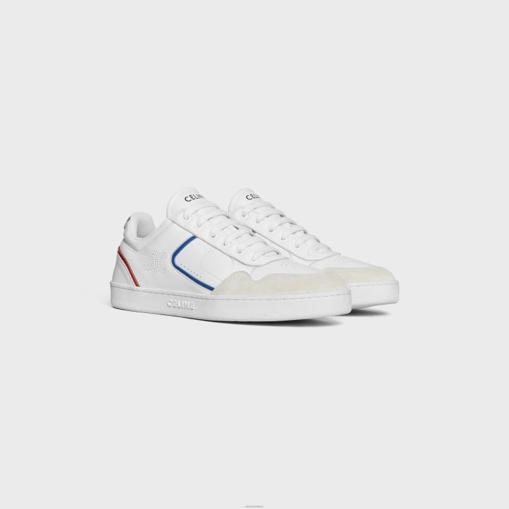 CELINE Optic White/Blue/Red/Silver Ct-10 Trainer Low Lace-Up Sneaker in Calfskin, Laminated Calfskin & Suede Calfskin R0ZNN948