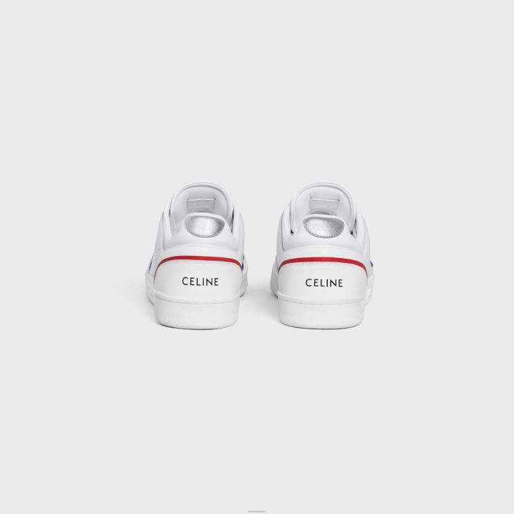 CELINE Optic White/Blue/Red/Silver Ct-10 Trainer Low Lace-Up Sneaker in Calfskin, Laminated Calfskin & Suede Calfskin R0ZNN948