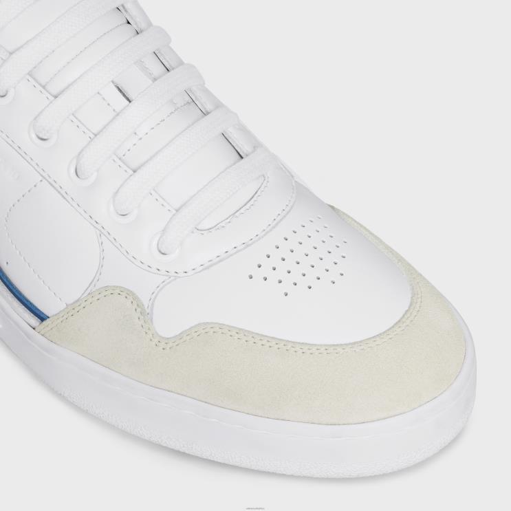 CELINE Optic White/Blue/Red/Silver Ct-10 Trainer Low Lace-Up Sneaker in Calfskin, Laminated Calfskin & Suede Calfskin R0ZNN948