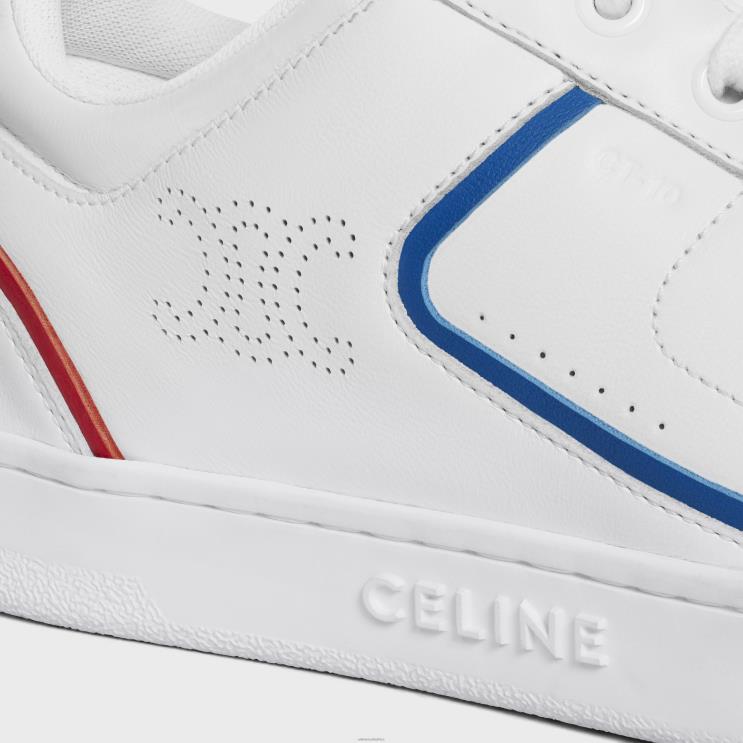 CELINE Optic White/Blue/Red/Silver Ct-10 Trainer Low Lace-Up Sneaker in Calfskin, Laminated Calfskin & Suede Calfskin R0ZNN948