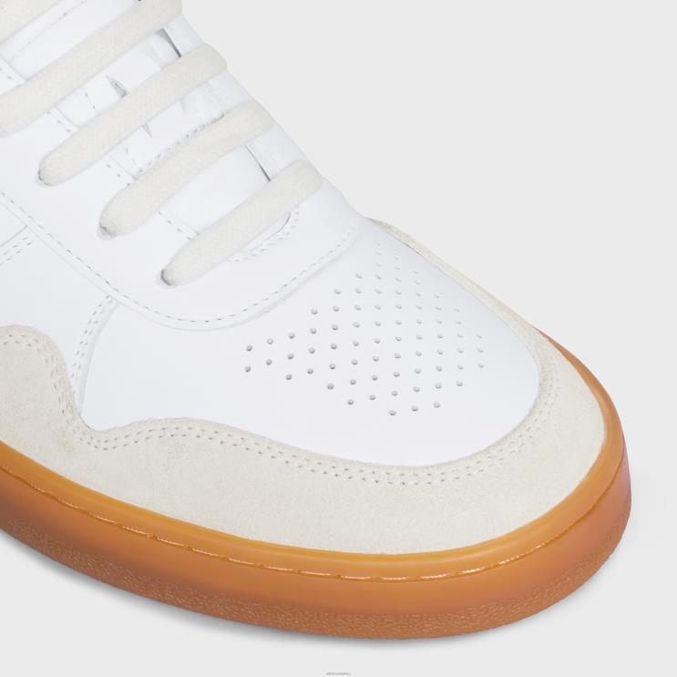 CELINE Optic White/Flash Green/Beige Trainer Low Lace-Up Sneaker in Calfskin & Suede Calfskin R0ZNN1010