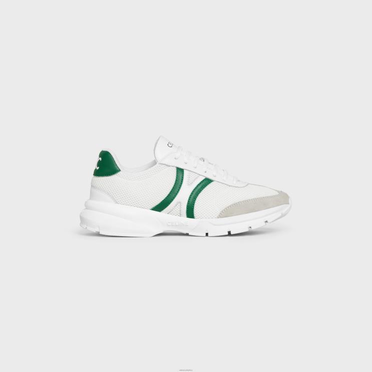 CELINE Optic White/Green/Grey Runner Cr-01 Low Lace-Up Sneaker in Mesh, Calfskin & Suede Calfskin R0ZNN914