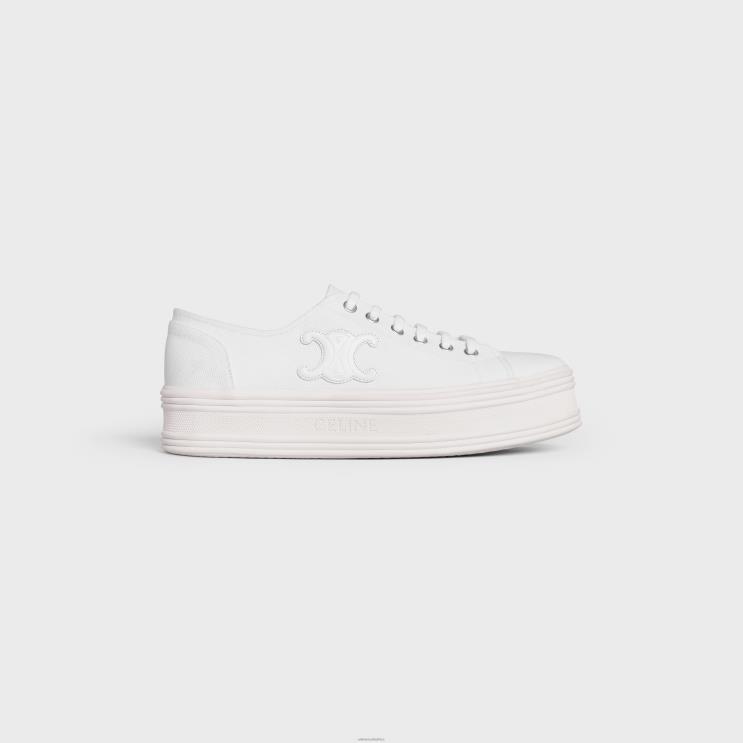 CELINE Optic White Jane Low Lace-Up Sneaker in Canvas & Calfskin R0ZNN949