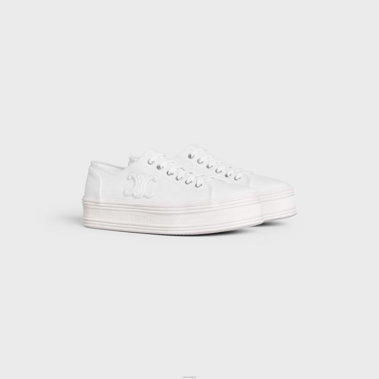 CELINE Optic White Jane Low Lace-Up Sneaker in Canvas & Calfskin R0ZNN949