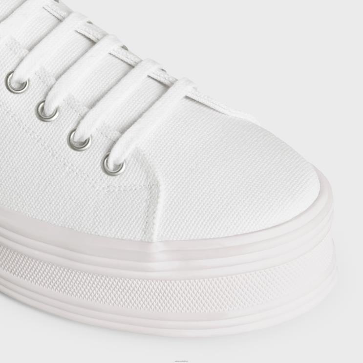 CELINE Optic White Jane Low Lace-Up Sneaker in Canvas & Calfskin R0ZNN949