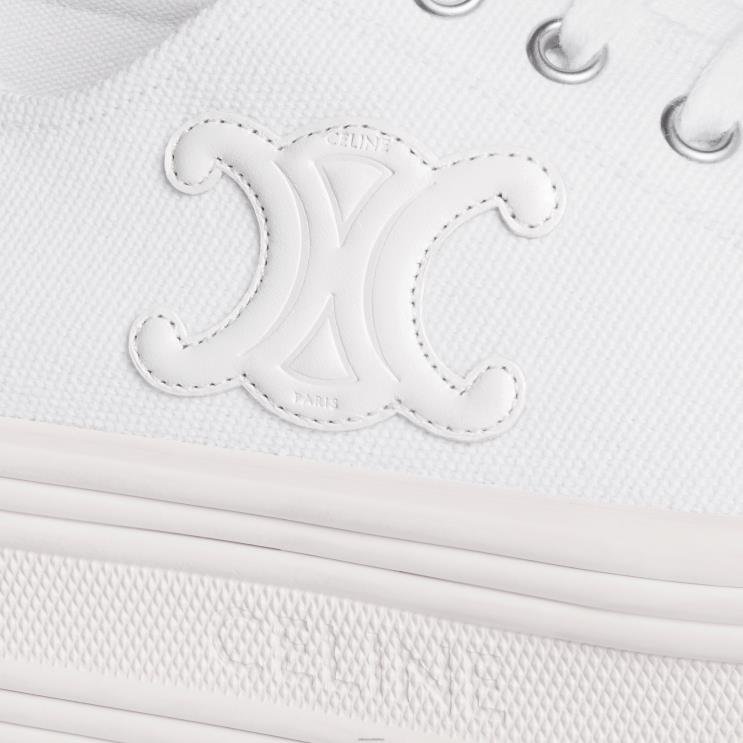 CELINE Optic White Jane Low Lace-Up Sneaker in Canvas & Calfskin R0ZNN949